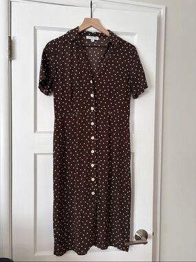 Amour Vert Lou Washable Silk Shirt Dress - Riviera Dot Espresso, Size S